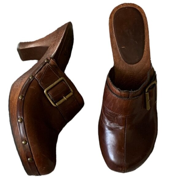 MIA Chunky Leather Studded Clog Mule Wood Heel Sz 8M 265B - Picture 1 of 8